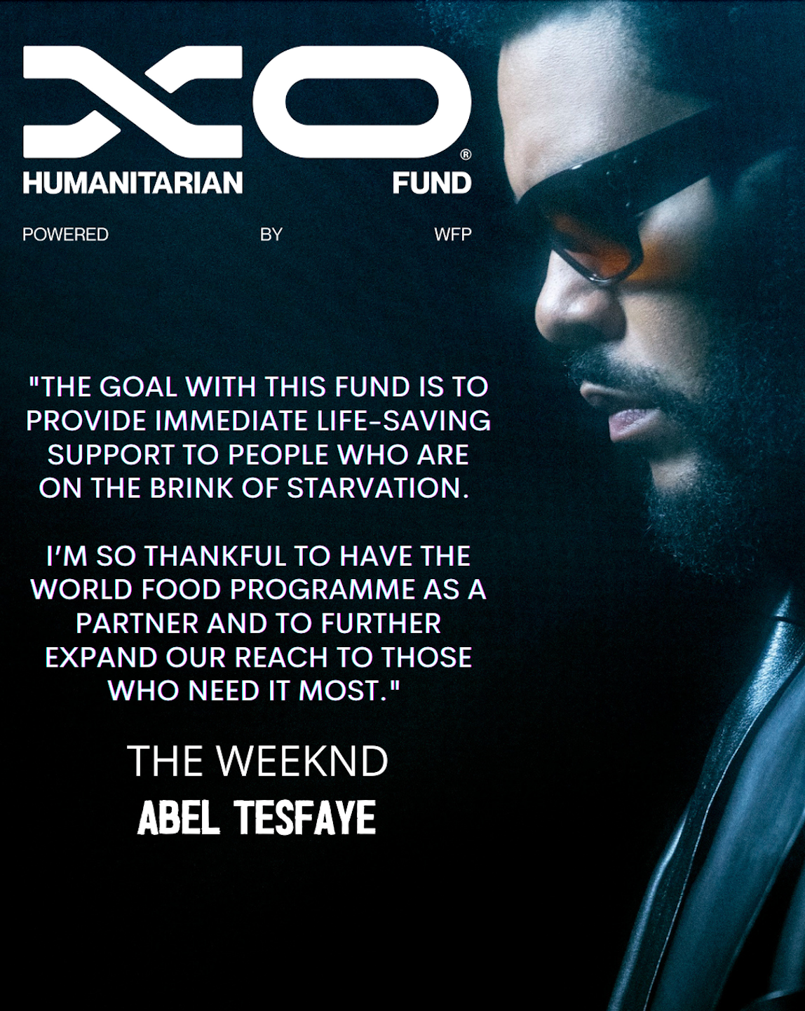 XO Humanitarian Fund poster featuring The Weeknd, powered by WFP